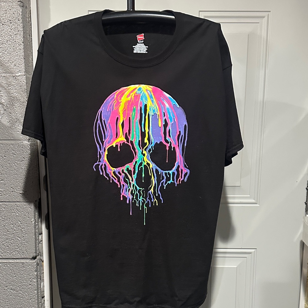 Hanes Black Tee with Colorful Skull Design